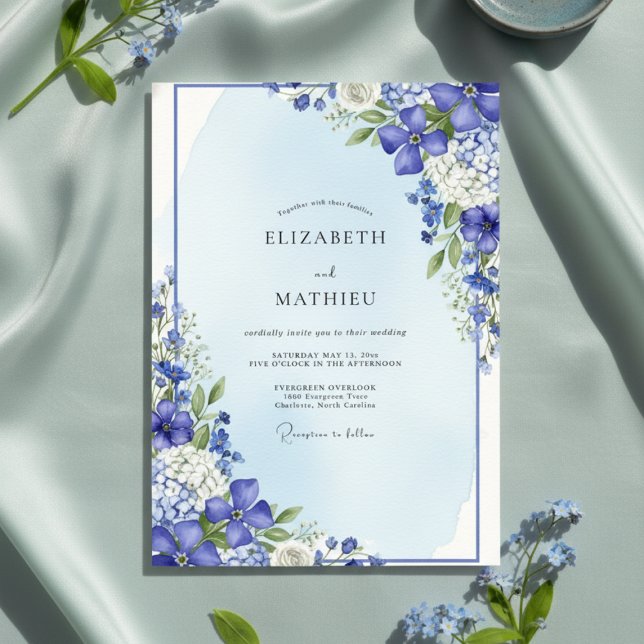 Invitation Blue Botanical Bloom Wedding (Créateur téléchargé)