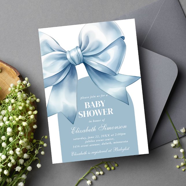 Invitation Blue Bow Baby Boy Elegant Baby Shower (Blue Bow Baby Boy Elegant Baby Shower Invitation)