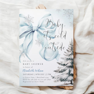 Invitation Blue Bow Baby Il fait froid dehors Baby shower