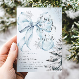 Invitation Blue Bow Baby Il fait froid dehors Baby shower