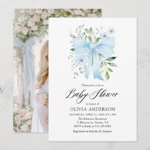 Invitation Blue Bow Baby in Bloom Floral Boy Baby shower