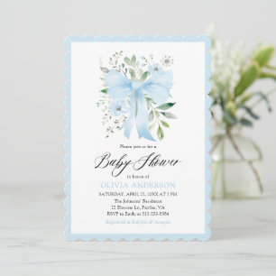 Invitation Blue Bow Baby in Bloom Floral Boy Baby shower