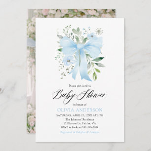 Invitation Blue Bow Baby in Bloom Floral Boy Baby shower