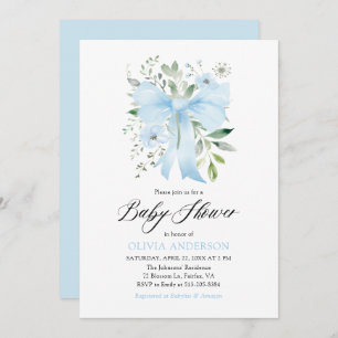 Invitation Blue Bow Baby in Bloom Floral Boy Baby shower