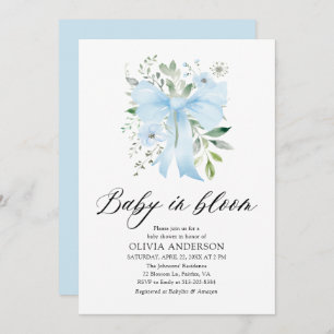 Invitation Blue Bow Baby in Bloom Floral Boy Baby shower