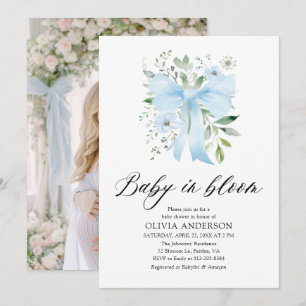 Invitation Blue Bow Baby in Bloom Floral Boy Baby shower