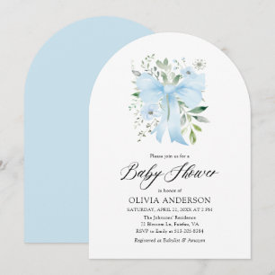 Invitation Blue Bow Baby in Bloom Floral Boy Baby shower