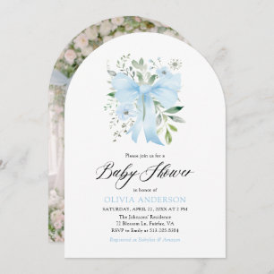 Invitation Blue Bow Baby in Bloom Floral Boy Baby shower