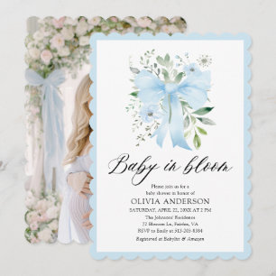 Invitation Blue Bow Baby in Bloom Floral Boy Baby shower