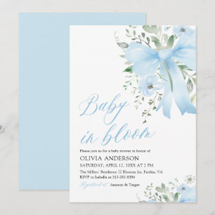 Invitation Blue Bow Baby in Bloom Floral Boy Baby shower
