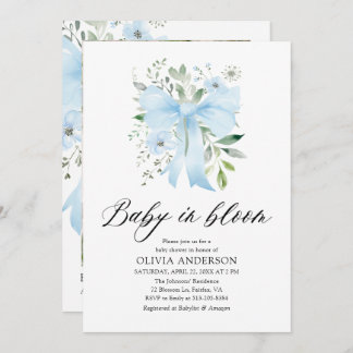 Invitation Blue Bow Baby in Bloom Floral Boy Baby shower