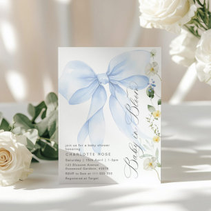 Invitation Blue Bow Baby in Fleur fleurie Baby boy douche