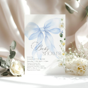 Invitation Blue Bow Baby in Fleur fleurie Baby boy douche