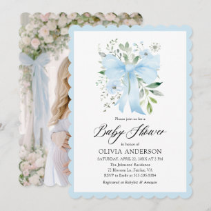Invitation Blue Bow Baby in Floral Baby Baby shower