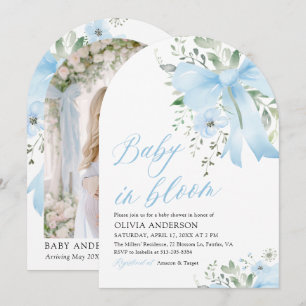 Invitation Blue Bow Baby in Floral Boy Arch Baby shower