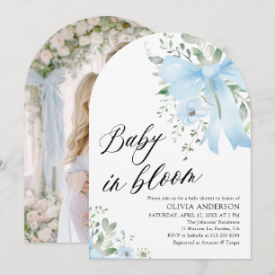 Invitation Blue Bow Baby in Floral Boy Arch Baby shower