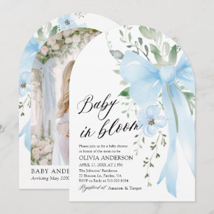 Invitation Blue Bow Baby in Floral Boy Arch Baby shower