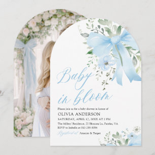 Invitation Blue Bow Baby in Floral Boy Arch Baby shower