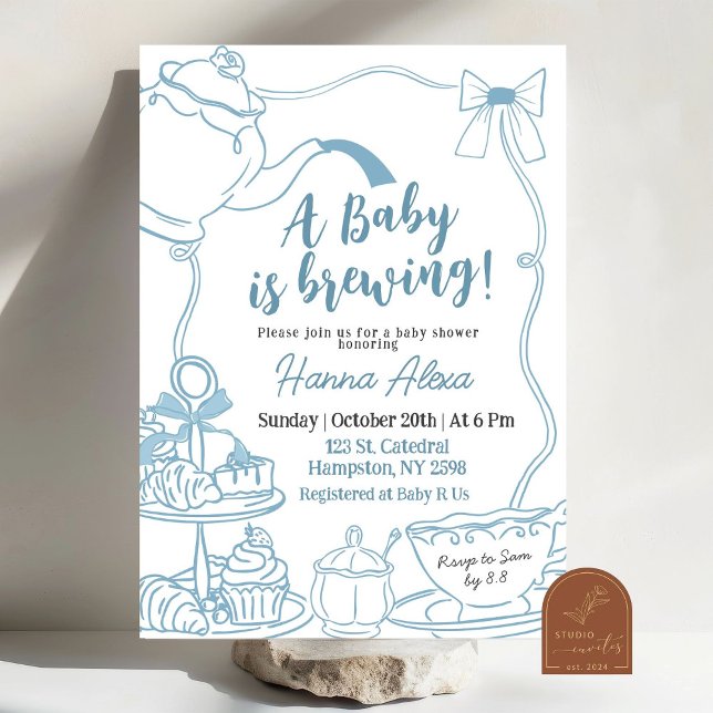 Invitation Blue Bow Baby prépare un Brunch de Thé pour la Bab (Créateur téléchargé)