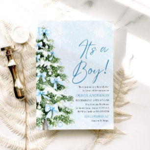 Invitation Blue Bow Boy Christmas Tree Oh Baby Baby shower