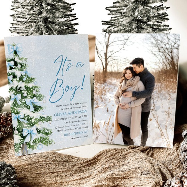 Invitation Blue Bow Boy Christmas Tree Oh Baby Baby shower (Créateur téléchargé)