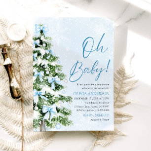 Invitation Blue Bow Boy Christmas Tree Oh Baby Baby shower