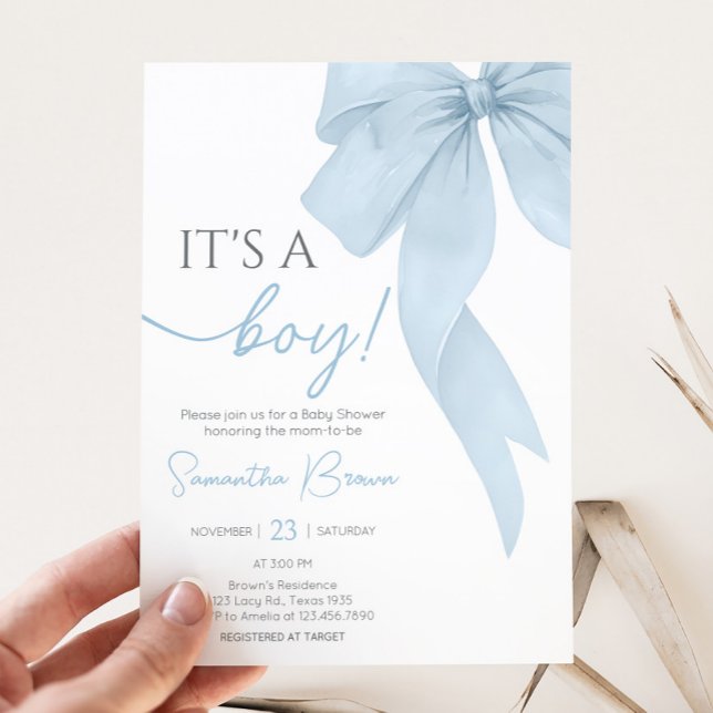 Invitation Blue Bow C'Est Un Baby shower Garçon (Its A Boy Blue Bow Baby Shower Invitation
)