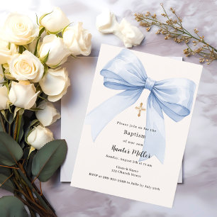 Invitation Blue bow crème garçon Baptême