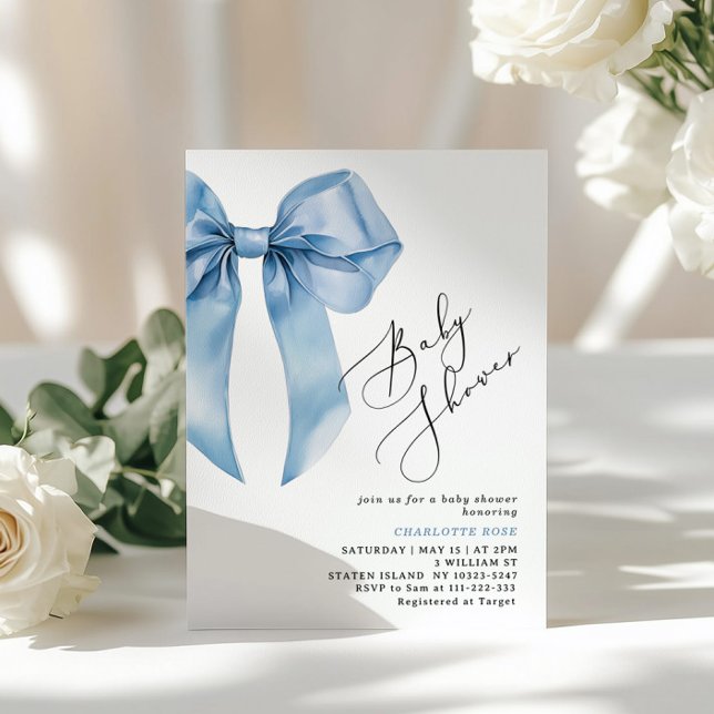 Invitation Blue Bow Elegant Baby boy Douche (Créateur téléchargé)