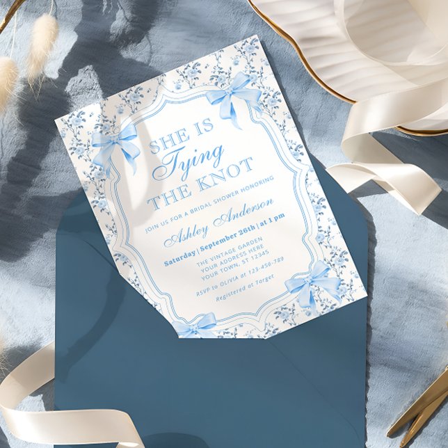Invitation Blue Bow Elle noue la Fête des mariées de noeud (Créateur téléchargé)