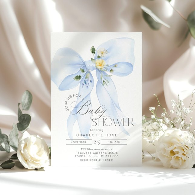 Invitation Blue Bow Floral Baby Boy Douche (Créateur téléchargé)