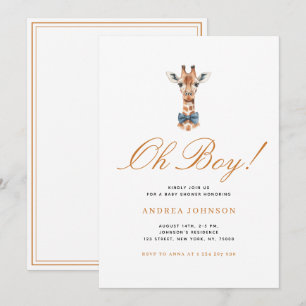 Invitation Blue Bow Giraffe Safari Thème Baby shower garçon