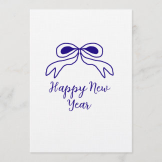 Invitation Blue bow happy new year name date simple minimal