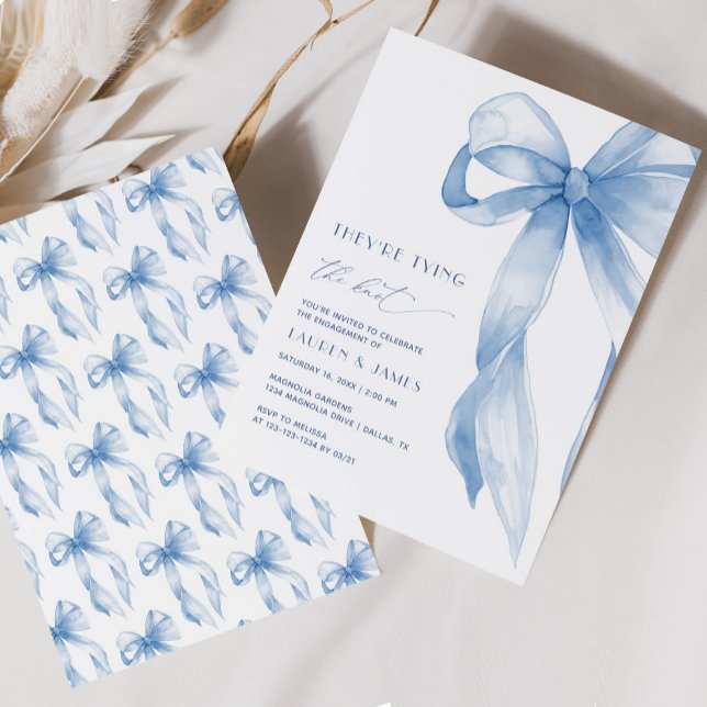 Invitation Blue Bow Ils lient la partie de l'engagement du no (Créateur téléchargé)
