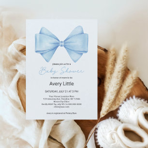 Invitation Blue Bow Modern Boy Baby shower