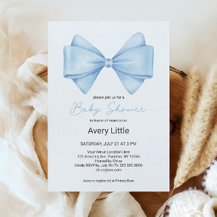 Invitation Blue Bow Modern Boy Baby shower