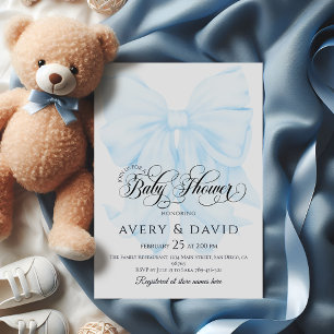 Invitation Blue Bow Moderne Elegant Baby shower Garçon