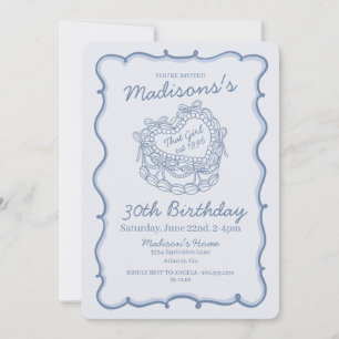 Invitation Blue Bow Retro Coquette gâteau Coquette Anniversai