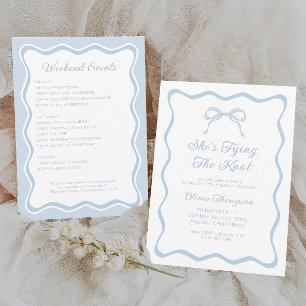 Invitation Blue Bow She's Tying the Knot Bachelorette Party