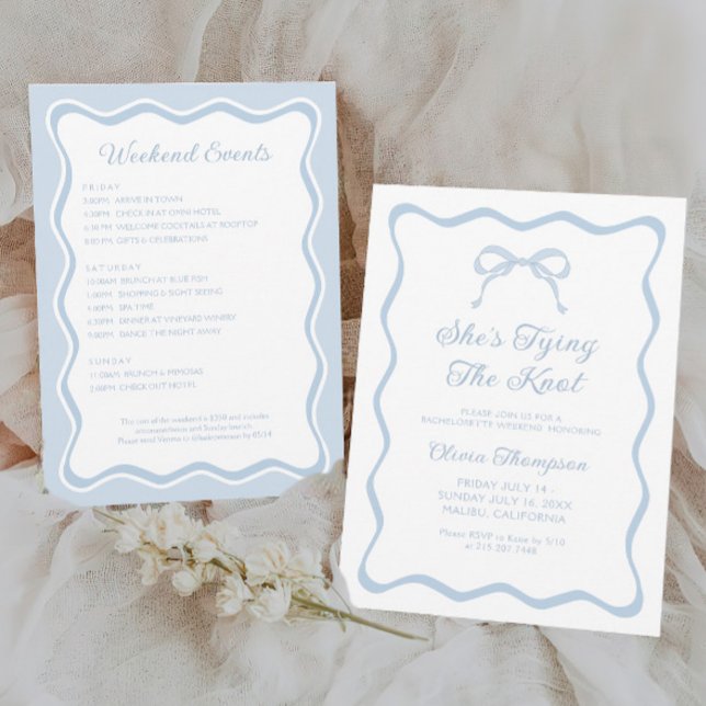 Invitation Blue Bow She's Tying the Knot Bachelorette Party (Créateur téléchargé)