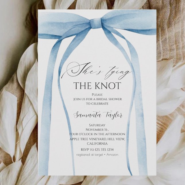 Invitation Blue Bow She's Tying the Knot Bridal Shower (Créateur téléchargé)
