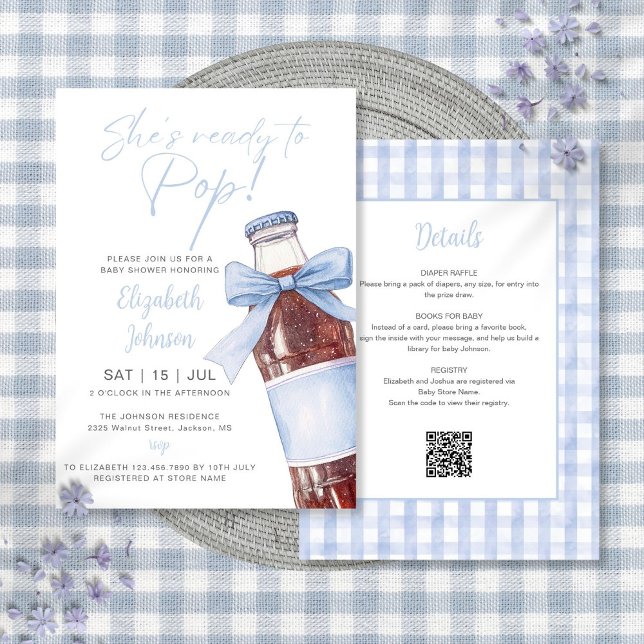 Invitation Blue Bow Soda Bottle Baby Shower All In One (Blue Bow Soda Bottle Baby Shower All In One Invitation)