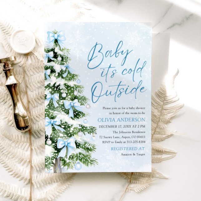 Invitation Blue Bows Baby Il fait froid dehors Baby shower (Créateur téléchargé)