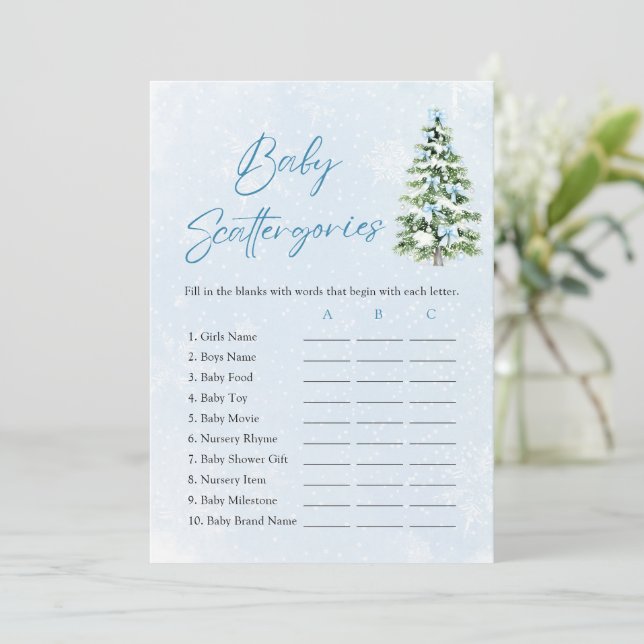 Invitation Blue Bows Christmas Baby Shower Scattergories Game (Debout devant)