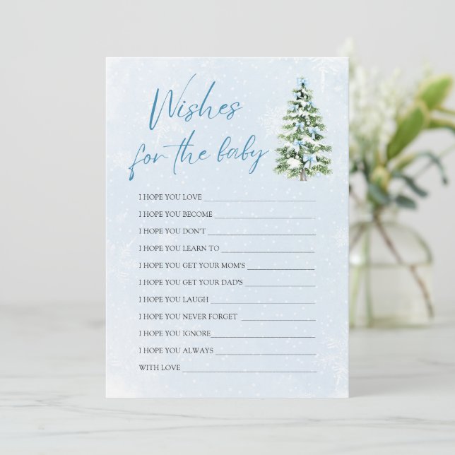 Invitation Blue Bows Christmas Wishes For Baby Advice Game (Debout devant)
