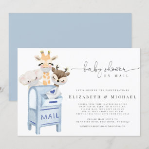 Invitation Blue Boy Baby shower Par Mail Masqué Baby Animaux 