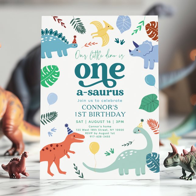 Invitation Blue Boy Dinosaur Boho 1er anniversaire (Créateur téléchargé)