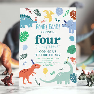 Invitation Blue Boy Dinosaur Boho 4e anniversaire