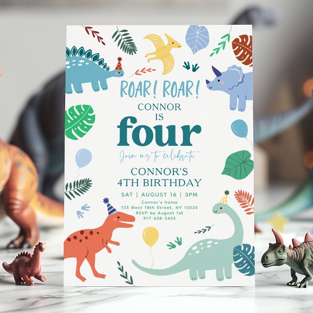 Invitation Blue Boy Dinosaur Boho 4e anniversaire (Créateur téléchargé)