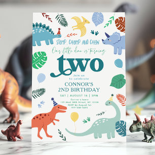 Invitation Blue Boy Dinosaur Feuille 2e anniversaire
